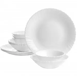 Gibson Ultra  Radley Tempered Opal Glass Dinnerware Set, White - 12 Piece