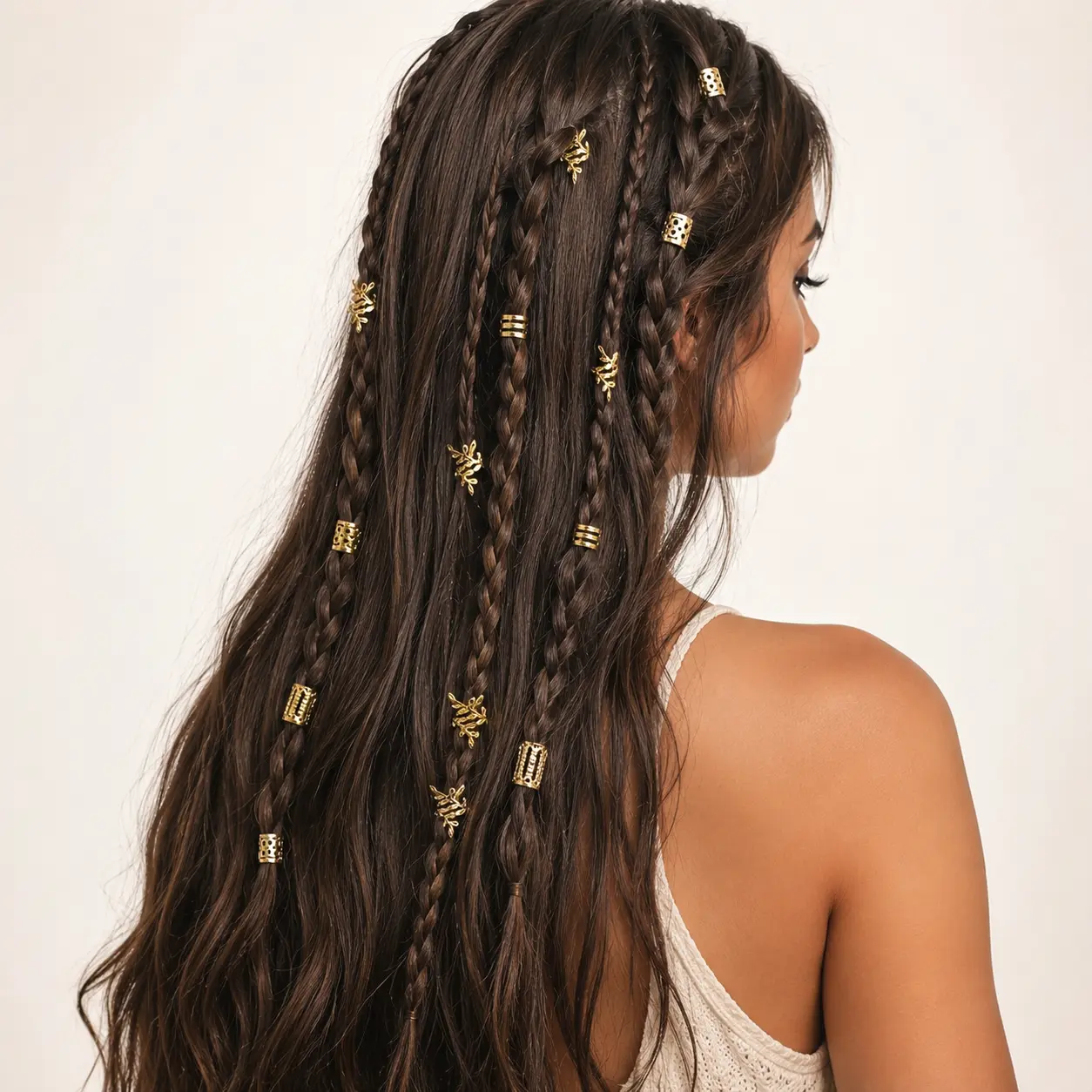 Women's 40PCS Gold-Tone Hair Cuffs Set, Assorted Braiding Jewelry for Box Braids, Locs & Twists, Back to School Hair Accessories