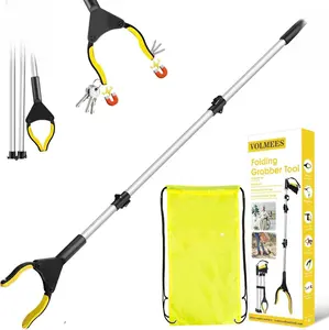 44" Extra Long Grabber Reacher Tool, Foldable Grabbers for Elderly Grab it Reaching Tool, Adjustable Rope, 360°Rotating Jaw +2 Magnets, 4" Wide Claw Trash Grabber Pickup Tool, W/Tool Bag