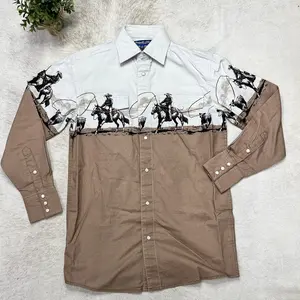 Panhandle Mens Cowboy Border Long Sleeve Tan