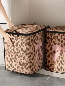 Random Leopard Print Clothes Storage Bag, Large Capacity Clothes Storage Box with Handle, Foldable Clothes Organizer for Home Bedroom, Space Saving Organizer, Space Saver Bags, Clothing Storage Bags