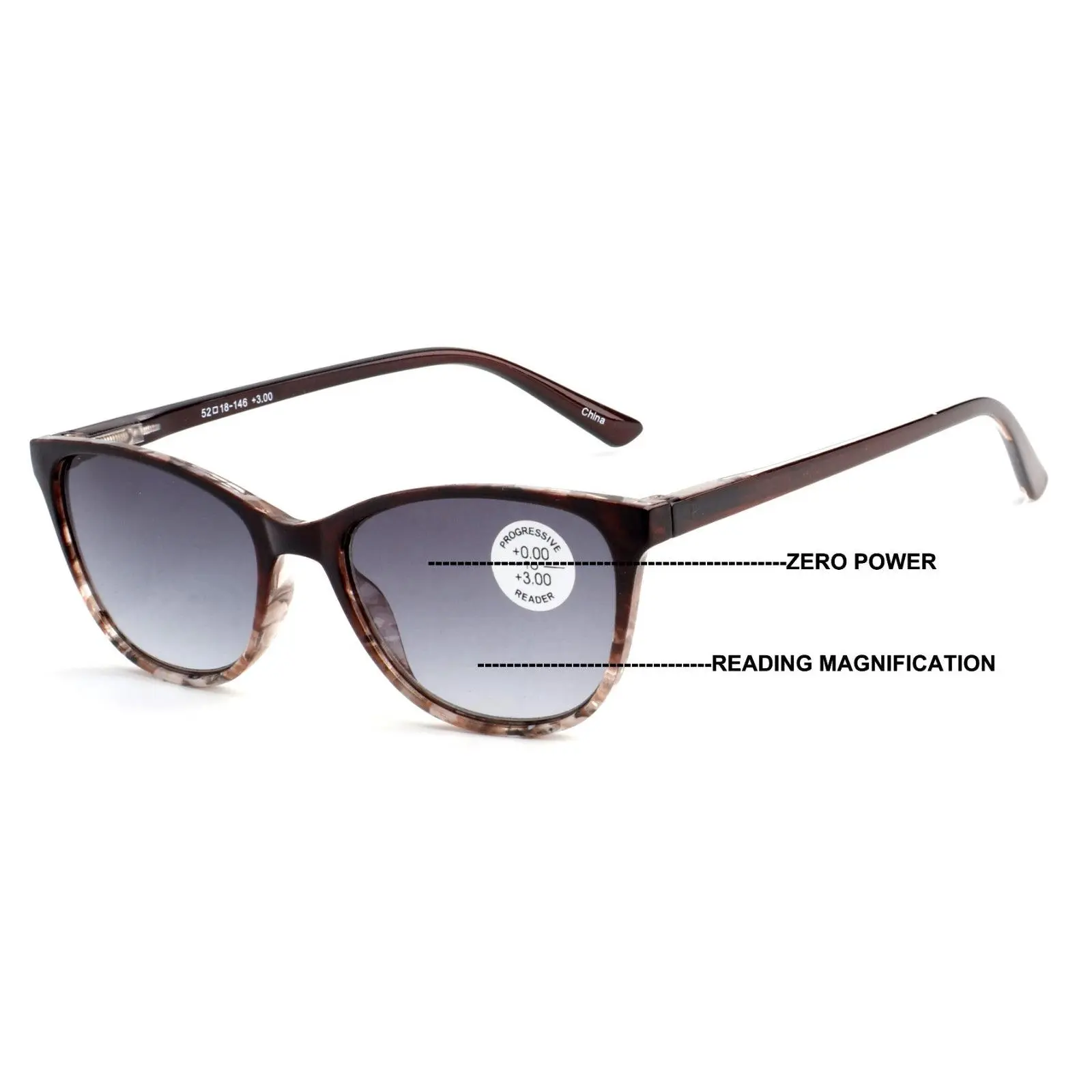 Women Marble Print Tinted Progressive Reading SunGlasses - Zero Power On Top UV Protection Z121