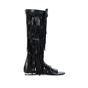 DUSTINE-BLACK FRINGE FLAT SANDAL