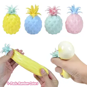 4Pcs Pineapple Stress Balls, Fidget Squeeze Toys for Pressure Release, Stress Relief for Kids & Adults, Funny Soft Sensory Toy, Party Favor Idea for Birthday (Random Color)