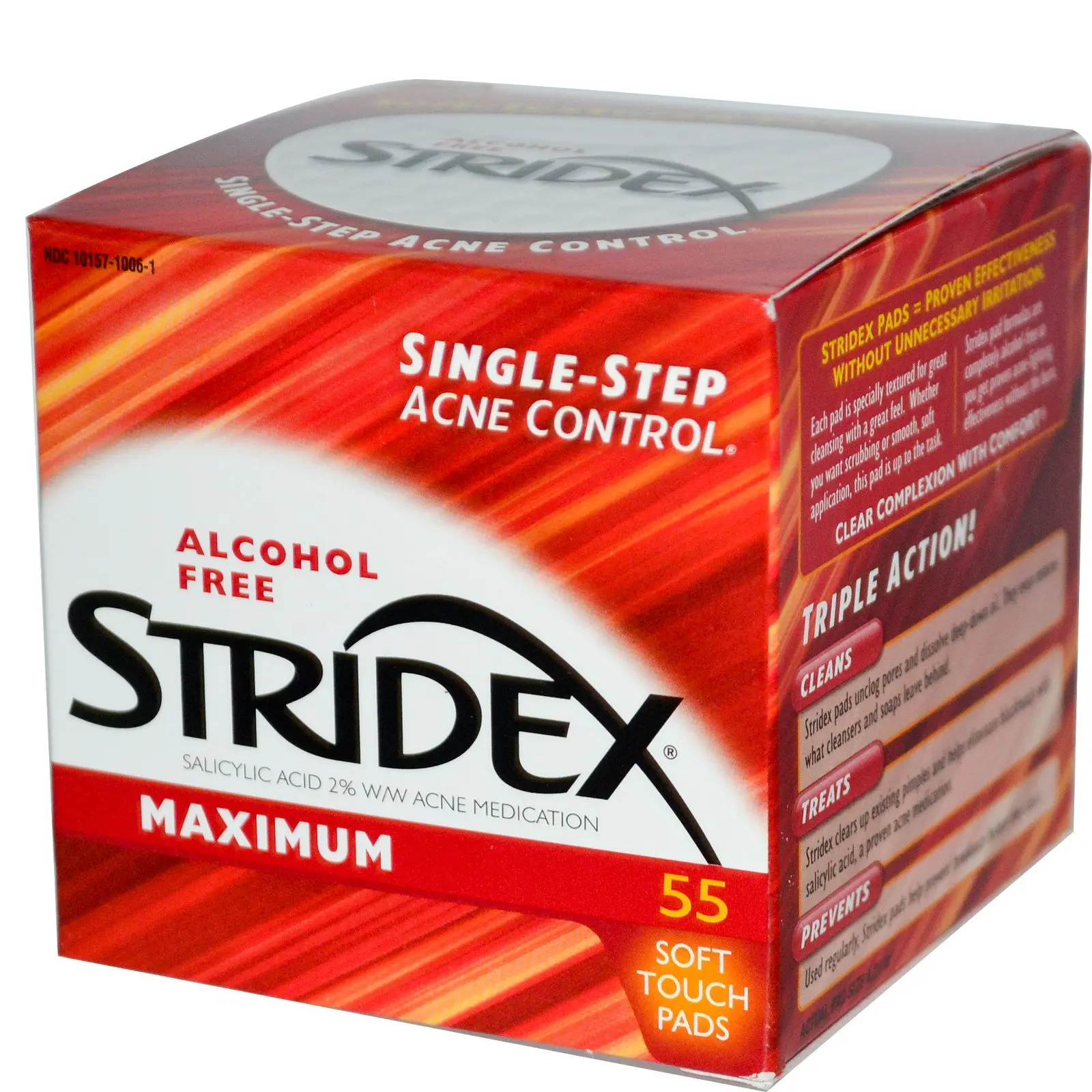 Stridex, (3 Pack) Single-Step Acne Control, Maximum, Alcohol Free, 55 Soft Touch Pads