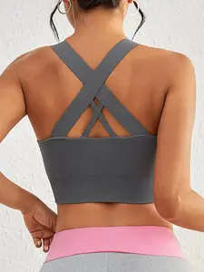 Women's Solid Color Criss Cross Crop Sports Vest, Casual Sleeveless Tank Top for Yoga Gym Workout Running, Ladies Sportswear Clothing for Summer, Gym Yoga Tops