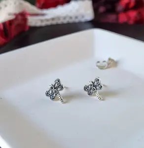 Dragonfly Earrings Tiny Marcasite Sterling Silver Dainty Stud Everyday Cottagecore Boho Jewelry Victorian Inspired Vintage Bug Insect