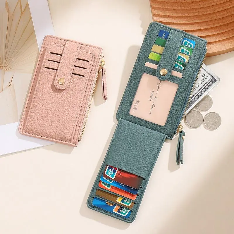 Women's Slim Minimalist RFID Blocking Zipper Wallet - Foldable Compact Card Holder with ID Window, Multi-Card Slots, All-Over Print Small Bifold Purse for Everyday Use (Zipper Wallet Design Included), Minimalist Wallet