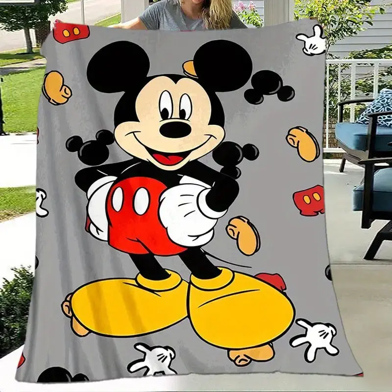[SummerVibes] DISNEY CLASSIC Cozy Mickey Mouse Flannel Blanket - Retro Cartoon Design, Soft Durable Fabric, All-Season Use for Bed, Chair, Sofa, Car & Travel - Festive Gift & Home Decor