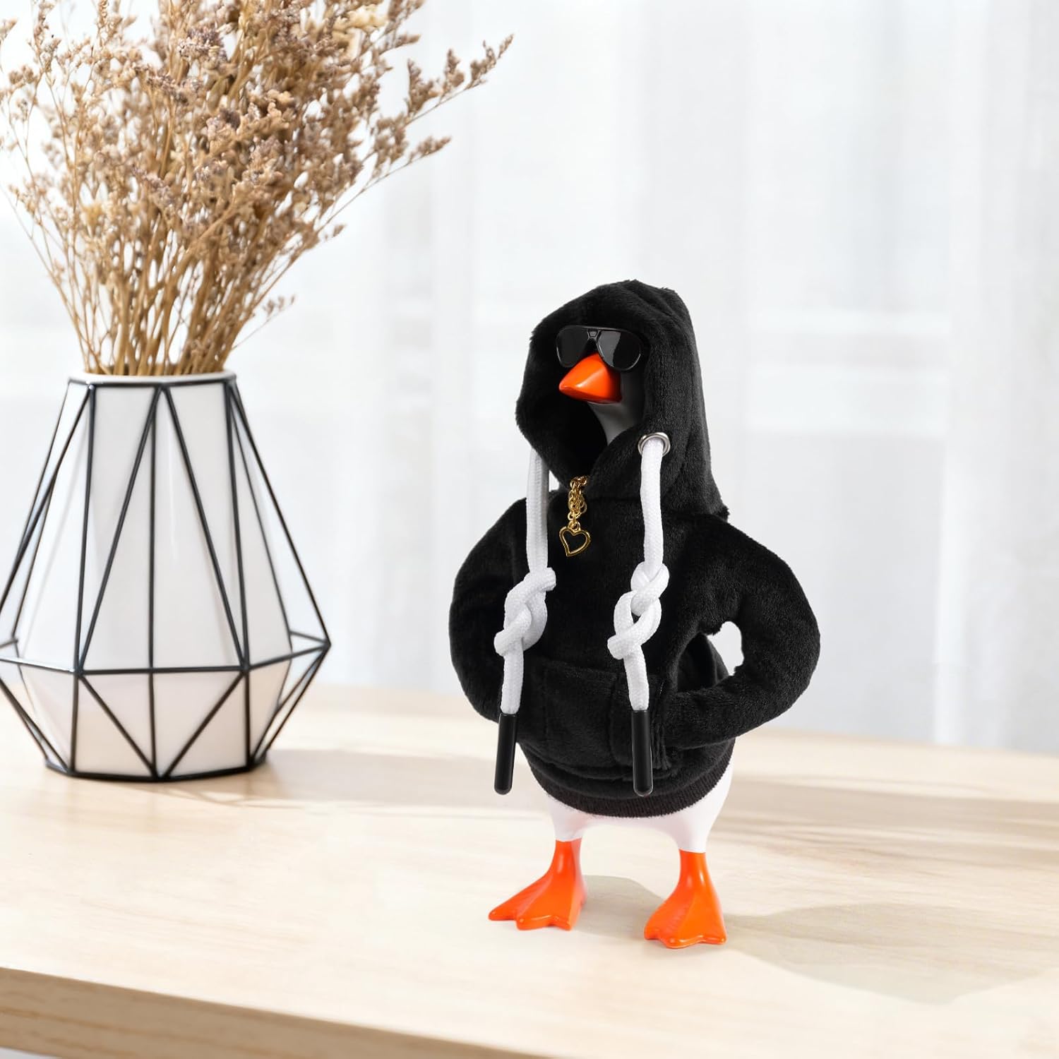 7Inch Desk Goose Outfits Mini Desktop Goose Clothes and Accessories Set Hoodie Sunglasses Necklace for Magnetic Goose Key Holder Home Decor and Housewarming Gift