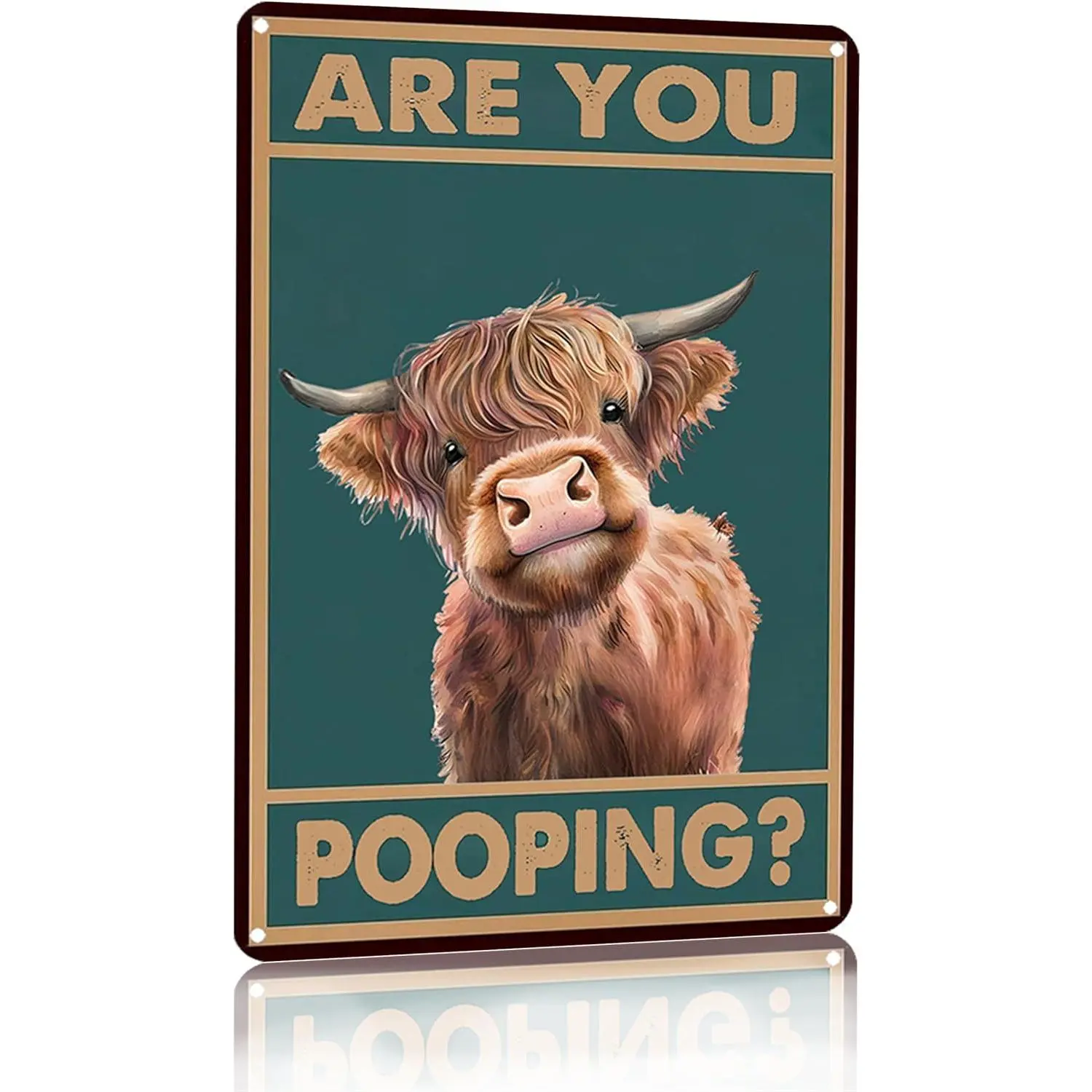 Fluffy Retro Aluminium Highland Cow Metal Sign - "Are You Pooping" Bathroom Wall Decor, Trendy Kpop-Emo Sweet Farmhouse Toilet Humor Art Plaque, Cute Animal Restroom Gift