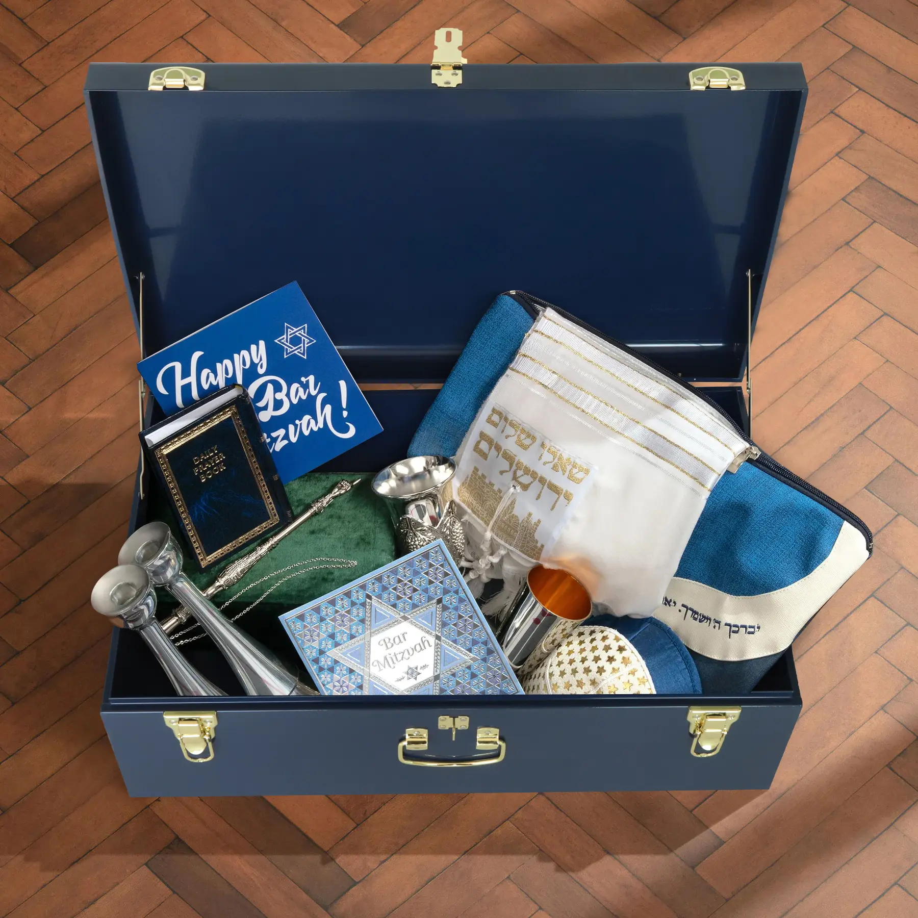 Navy Blue Metal Keepsake Storage Trunk – Dorm Footlocker for Toys, Clothes & Memory Storage Organiser Boxes