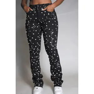 Sareka Black/Silver Rhinestone Stacked Flare Jean