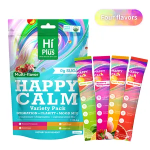 HiPlus HAPPY CALM-Raspberry Lemonade,Calming Drink Powder with L-Theanine,KSM-66 Aloe Vera,Magnesium Glycinate,and Vitamin D3|Supports Cortisol Balance, Mood,and Sleep,Helps Manage Episodic Stress | Vegan, Non-GMO,Sugar-Free,Pack of 20 (On-the-Go) Organic