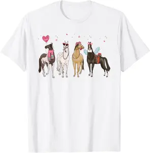 Cute Horse Valentine Valentines Day Horse For Women Girls T-Shirt