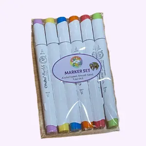 Ohuhu Honolulu 6 Pack Alcohol Markers Curated Themed Palette Smooth Vibrant Ink Dual Tips for Blending Shading & Gradients