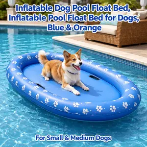 Inflatable Dog Pool Float Bed, Inflatable Pool Float Bed for Dogs, Blue & Orange, Portable Pool Float with Durable PVC Cover, Cooling Summer Water Toy for Small, Medium Dogs, Bring Summer Vibes to Every Pool Day