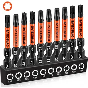 10-Pack T25 Torx Bits for Impact Driver, T-25 Torx/Star Bit Set 2'' Long, Magnetic Torque Head, Premium S2 Alloy Steel, 1/4'' Hex-Shank for Professional & DIY Use