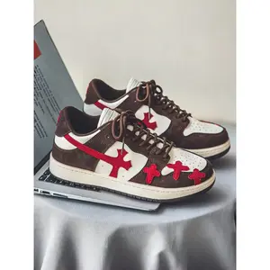 1 Pair of Unique Men's Cross Patch Leather Outdoor Skate Shoes | American Street Style | Suede Patchwork Upper + Cross Patch Details + Anti-Slip Rubber Sole | Daily Outings/Skate Wear, Must-Have Versatile Unique Shoes for Trendsetters