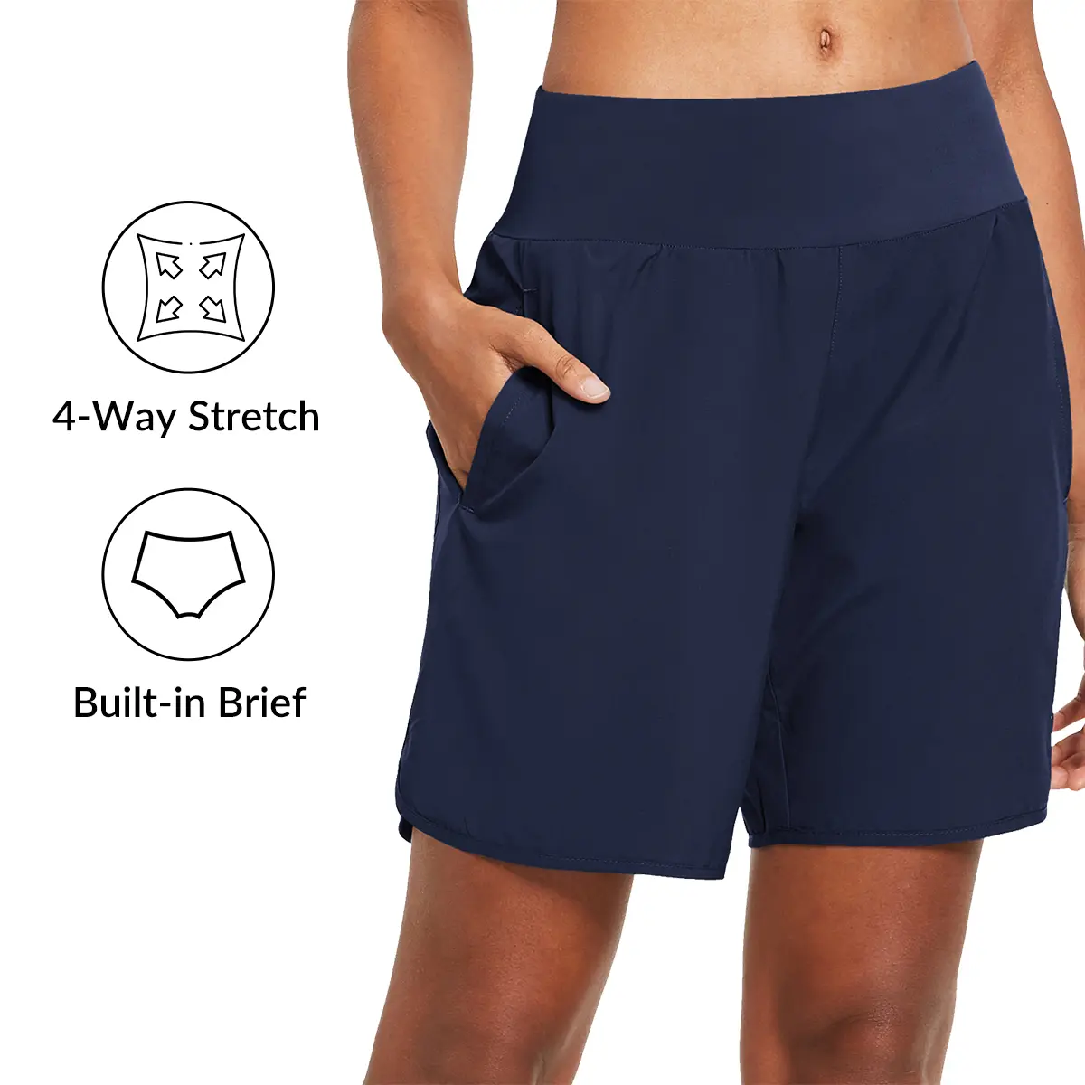 Baleaf Women's 7" Athletic Fit Anti-Chafing Sports Shorts for Women, 1 Zipper Pocket, Lined, for Workout Routine, Running, Gym Lounge Wear