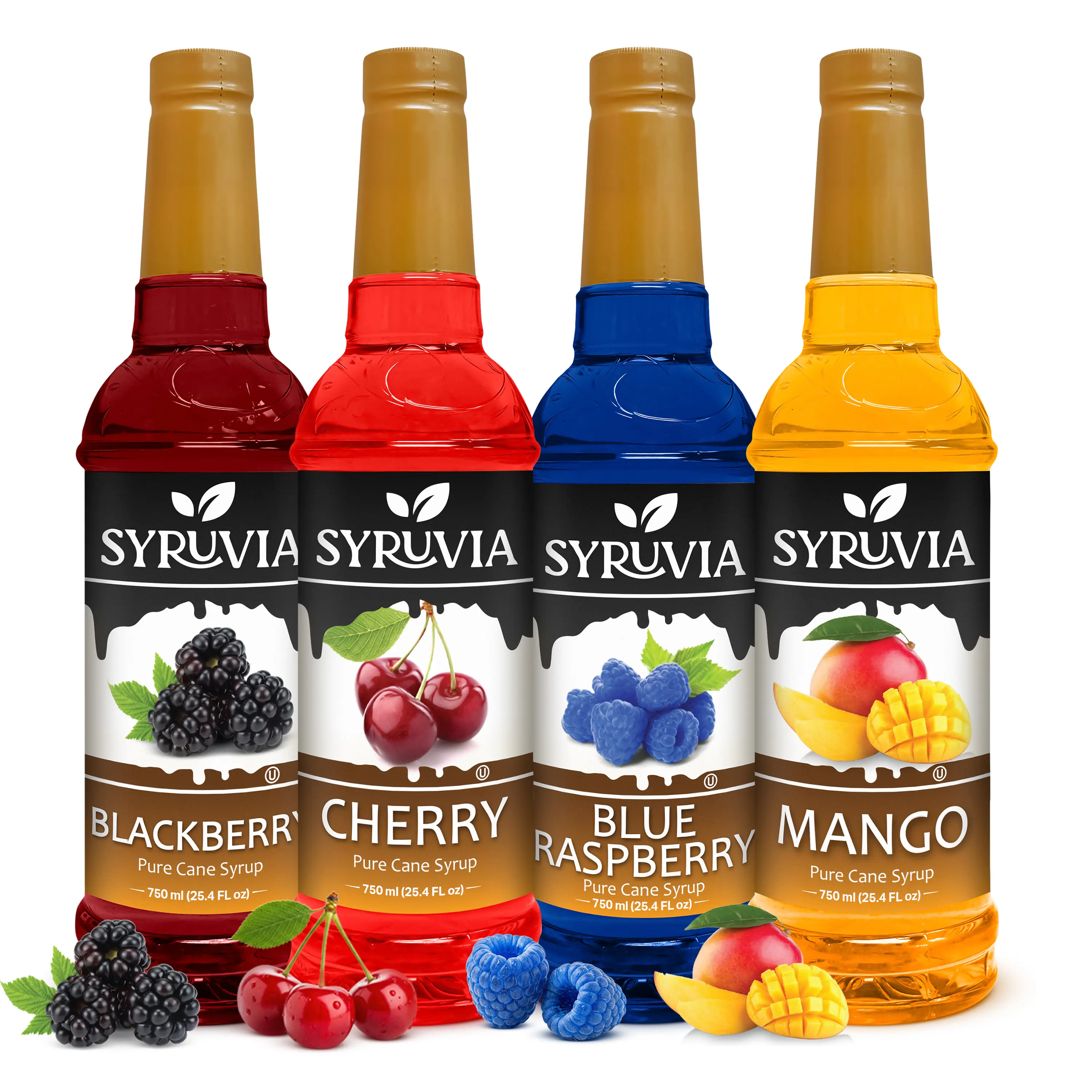 Syruvia Fruit Flavors Variety Pack – Blackberry, Cherry, Blue Raspberry & Mango Syrup – Perfect for Cocktails, Lemonade,  Iced Tea & Beverages – 25.4 Fl oz Bottles (4 Pack)