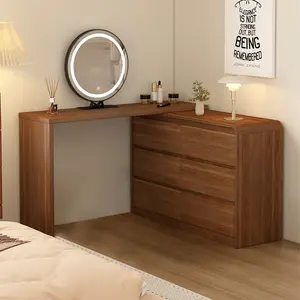 **【Shipped in 3 Packages】**Elegant Makeup Vanity Desk with Lighted Mirror, Large Capacity 6 Drawers Storage Cabinet Bedroom Dressing Table, Brown