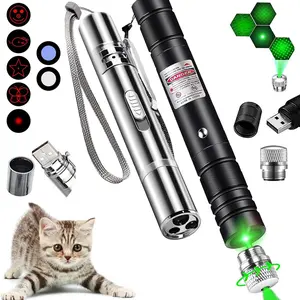 2-Piece USB Rechargeable Pet Laser Toy Set, Silver Color Laser Pointer with 5 Adjustable Modes, Interactive Kitten Wand, Cat Training & Outdoor Play