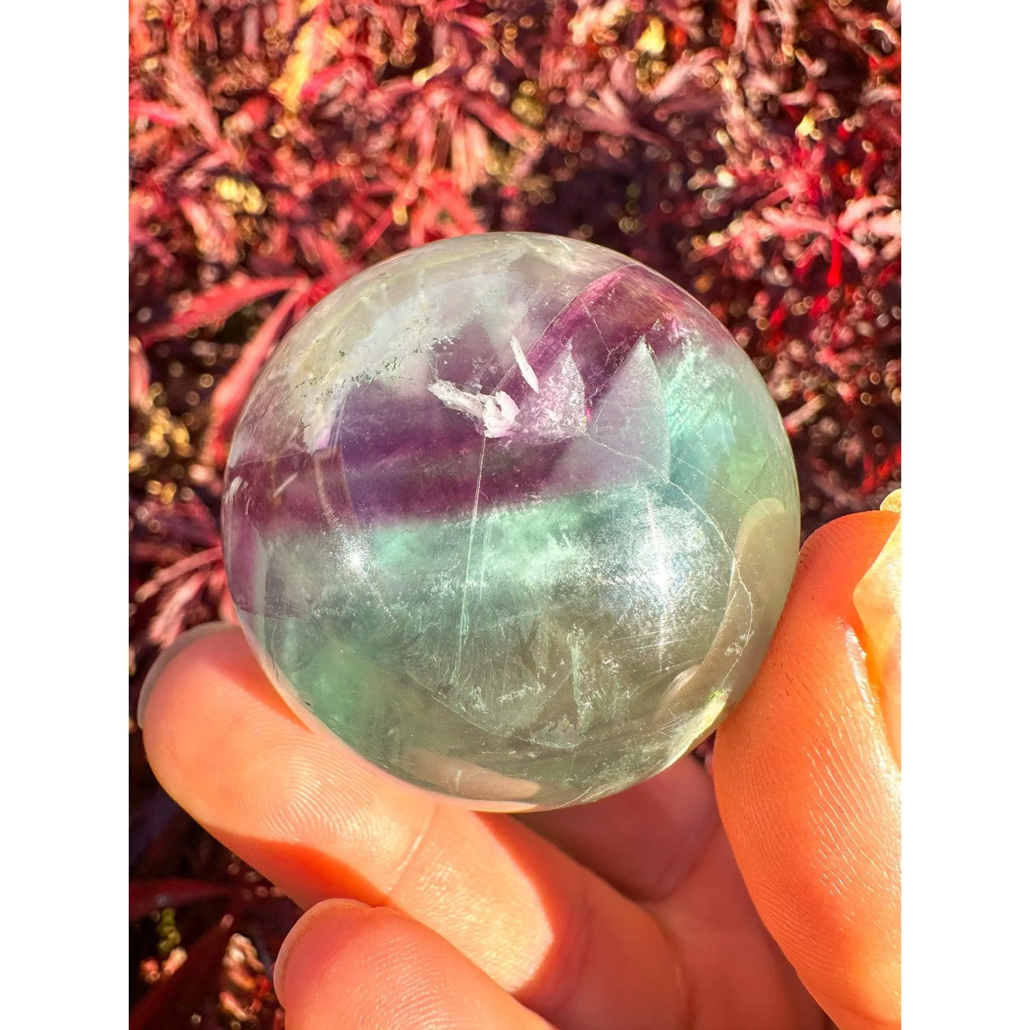 Stunning Snowflake Rainbow Fluorite Sphere - Natural Crystal Ball for Decor