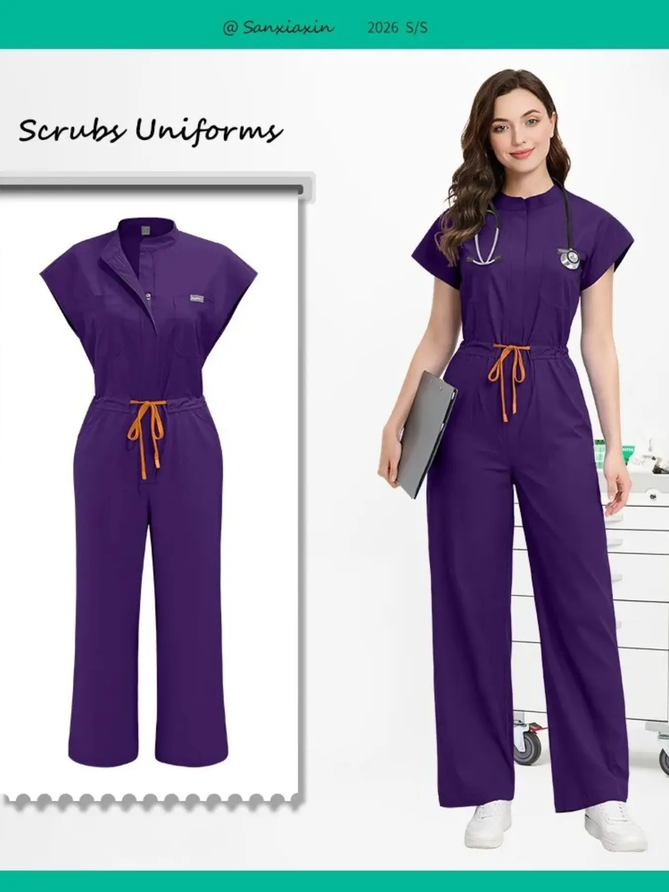 Slim Fitting Elasticity Scrubs Workwear Operating Room Medical Uniforms Nurse Scrubs Jumpsuit Women Basic Solid Color Surgery Clothing Fitted
