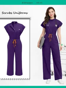 Fashion Solid Color Jumpsuit Scrubs | Slim Fit Elastic Workwear for Pet Hospital Teams, Veterinary Assistants, Spa Massage Therapists, and Elderly Care Facilities