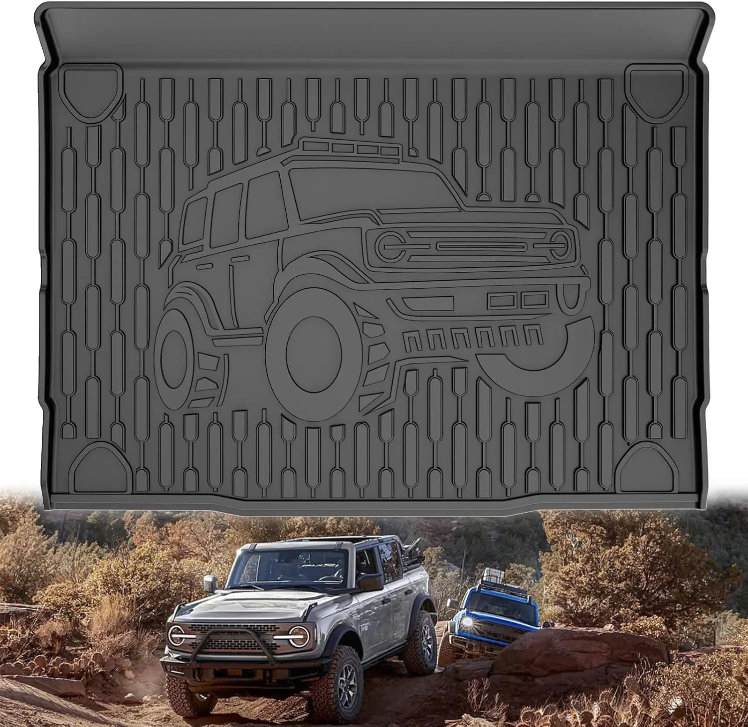 For Ford Bronco 2021-2026 4 Door Bronco 4-Door Cargo Liner - Custom Fit Trunk Mats Cargo Mat All Weather Car Mat Black Vehicle Accessories Interior Accessories Car Accessories