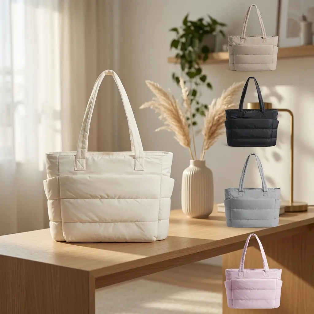 Puffy Bubble Tote Bag for Women Quilted Laptop Shoulder Handbag, Lightweight Work Tote with Multiple Compartments for Travel & Work Organize Zipper Closure Durable Tote bag SpringStatements homedecor,back to school,back to school haul