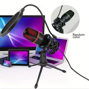USB Condenser Microphone with Pop Filter, RGB Lighting Microphone with Mic Stand & Windshield, Professional Microphone for Streaming, Podcasting, Gaming, Condenser Recording Mic
