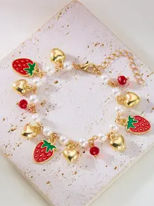 Cute Bracelet, Strawberry Cherry Heart Style, Daily Wear Gift, Adorable Kids Accessory, Perfect for Parties and Everyday Use, Heart Shaped Bracelet