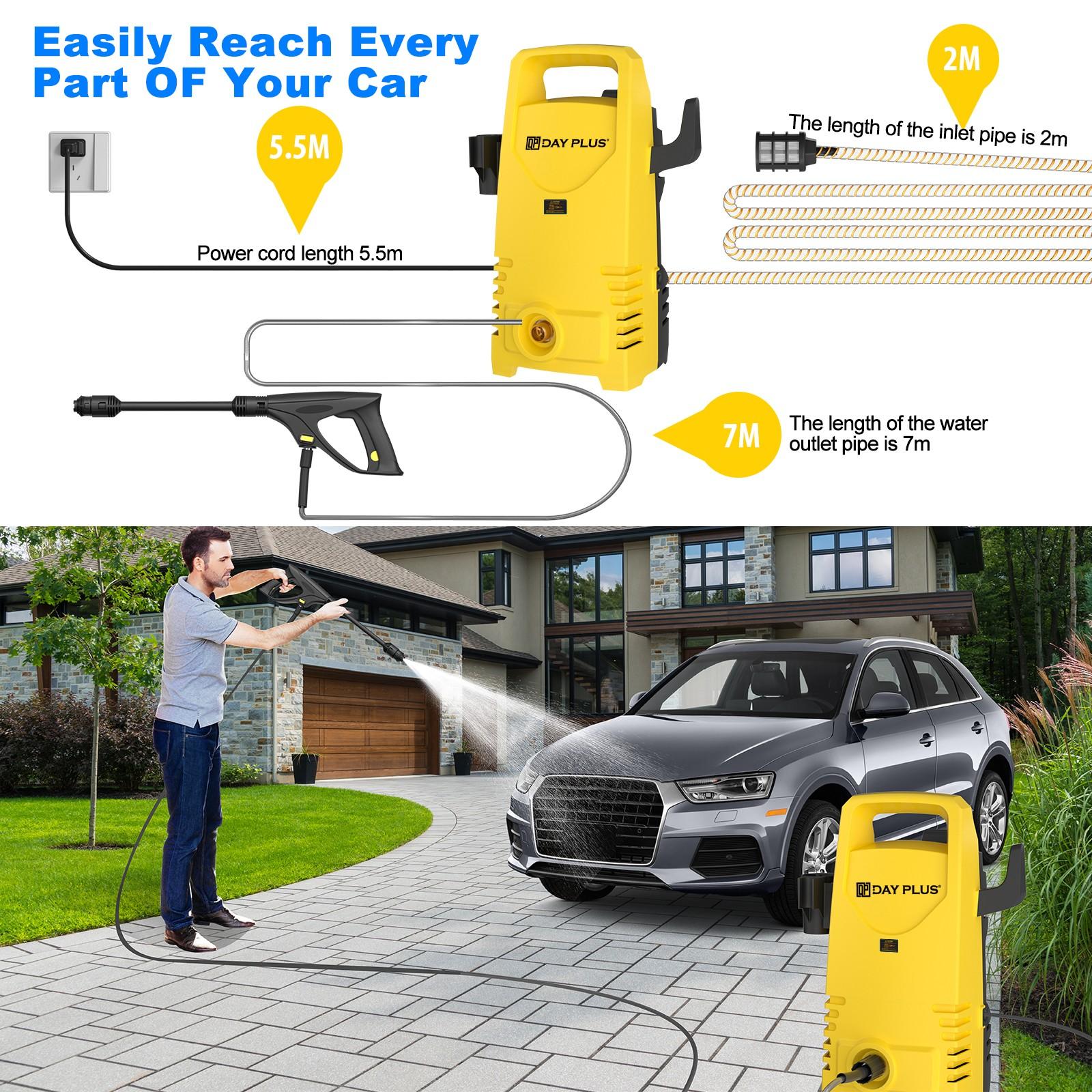 Electric High Pressure Washer 1600W,120bar,380l/h Adjustable Lance from 0 to 180°,7m Flexible Hose,for Terraces,Gardens,Cars