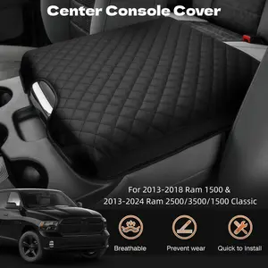 For Dodge Ram 1500 2013-2018 & Ram 2500/3500/1500 Classic Model 2013-2024 Center Console Cover, Leather Center Console Cover for Jump Seat Console, Comfortable Leather Armrest Cover Protector Customized Car Accessories