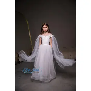 White First Communion & Baptism dress, Flower Girl Dress, wedding guest dress, formal wear, special occasion gown, Junior Bridesmaid dress Lace Satin