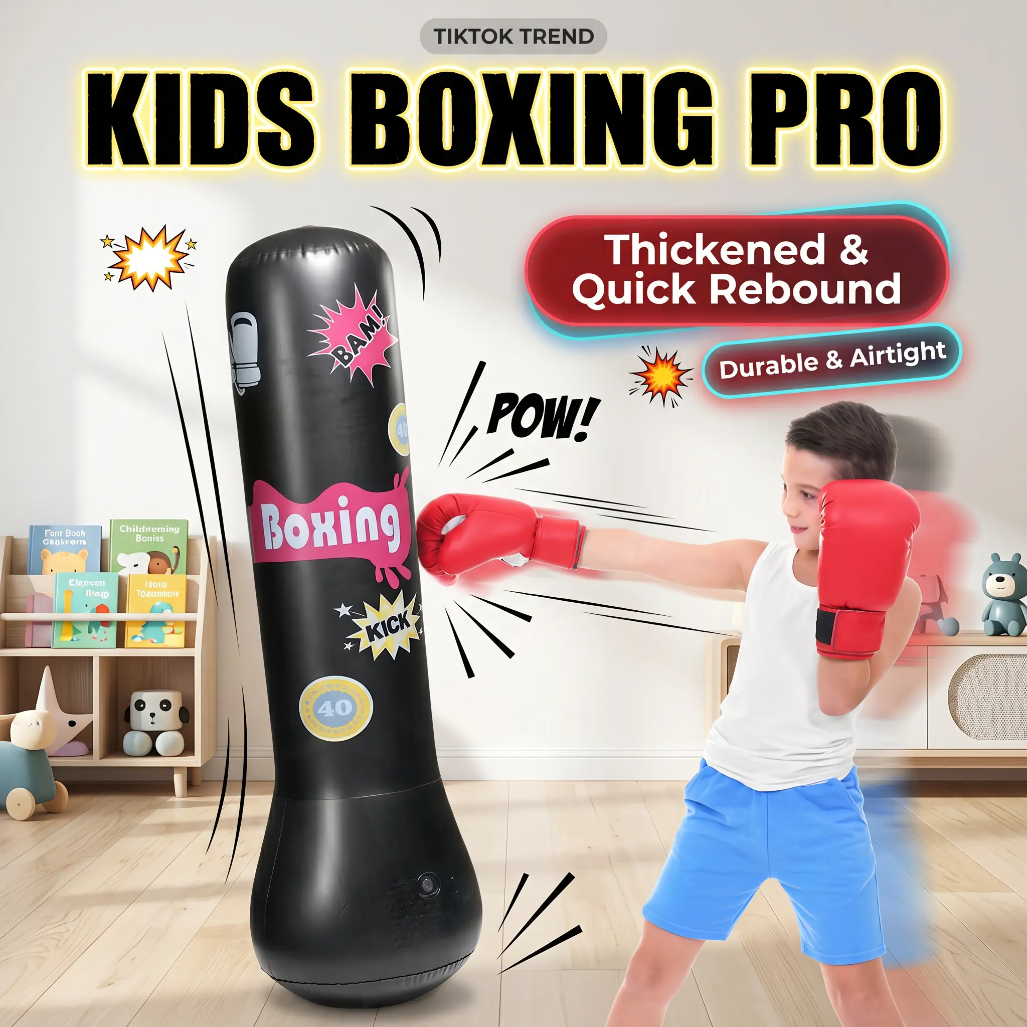 Inflatable Kids Boxing Punching Bag 120cm 47.24in BPA-Free Vinyl for Indoor Outdoor Practice Stress Relief Home Play Equipment
