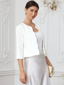 INSPIRE CHIC Crop Blazer Women's Open Front 3/4 Sleeve Collarless Jacket