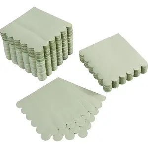 100 Pack Cocktail Napkin 2-Ply Scalloped Edged Dessert Napkins Folded 5 x 5 Inches Disposable Napkins for Dinner Wedding Birthday Party Bridal Anniversary Reception Event (Sage Green)