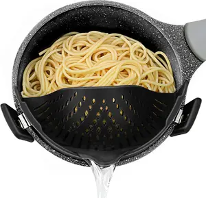 Pasta Strainer, Pot Strainer Clip on Silicone – Adjustable Clip on Strainer for Pots, Strainers and Colanders, Silicone Strainer, Food Strainer, Pasta Drainer, Colander (Black) By Stoto