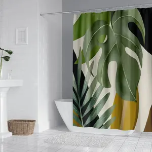 Leaf Print Shower Curtain, Waterproof Decorative Shower Curtain with 12pcs Hooks, Bathroom Shower Curtain for Home Salon Hotel Dormitory, Bathroom Shower Equipment, Bathroom Accessory