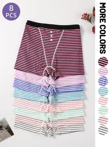 Women's Striped Print Underwear Set, Breathable Fabric, Casual Fitted Design, All Seasons Wear, Comfortable Panties Pack of 8, Casual Comfy Panties, Soft Breathable Panties