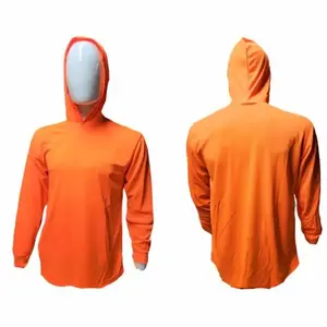 Hi Visibility ultra light weight ORANGE Long sleeve hoodie shirt / polyester birdeye Fabric for quick dry