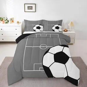 Football Bedding Set,Kids Soccer Comforter Set for Boys Girls Teens,Sports Theme Down Comforter Gray Ball Gaming Quilt Bed Set,Football Bedroom Decor