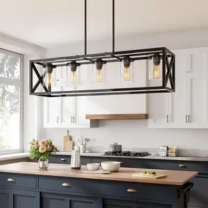 Island Lights for Kitchen, Light Fixtures for Dining Room Ceiling, 5 Head Height Adjustable Farmhouse Right Fixtures, Bedroom and Kitchen