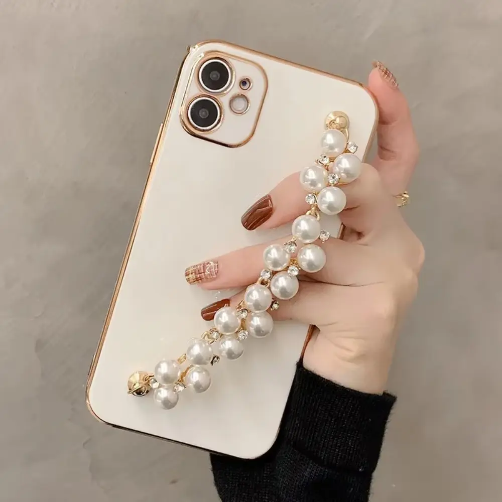 Minimalist Solid-color Pearl Chain Bracelet Phone Case for iPhone 17 16 15 14 Plus 13 12 11 XS XS Max XR Soft Protective Case Cover Phone Accessory