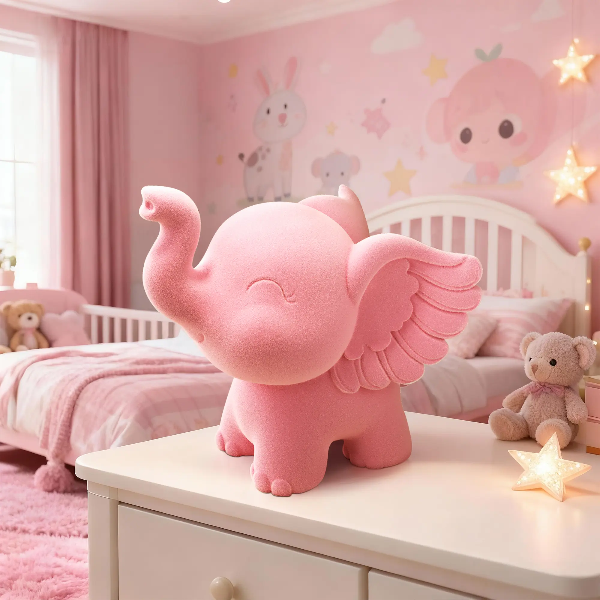 Aris&Juno 10.6" Pink Flocked Elephant Figurine, Must-Have Baby Shower Decor for Girl Nursery!