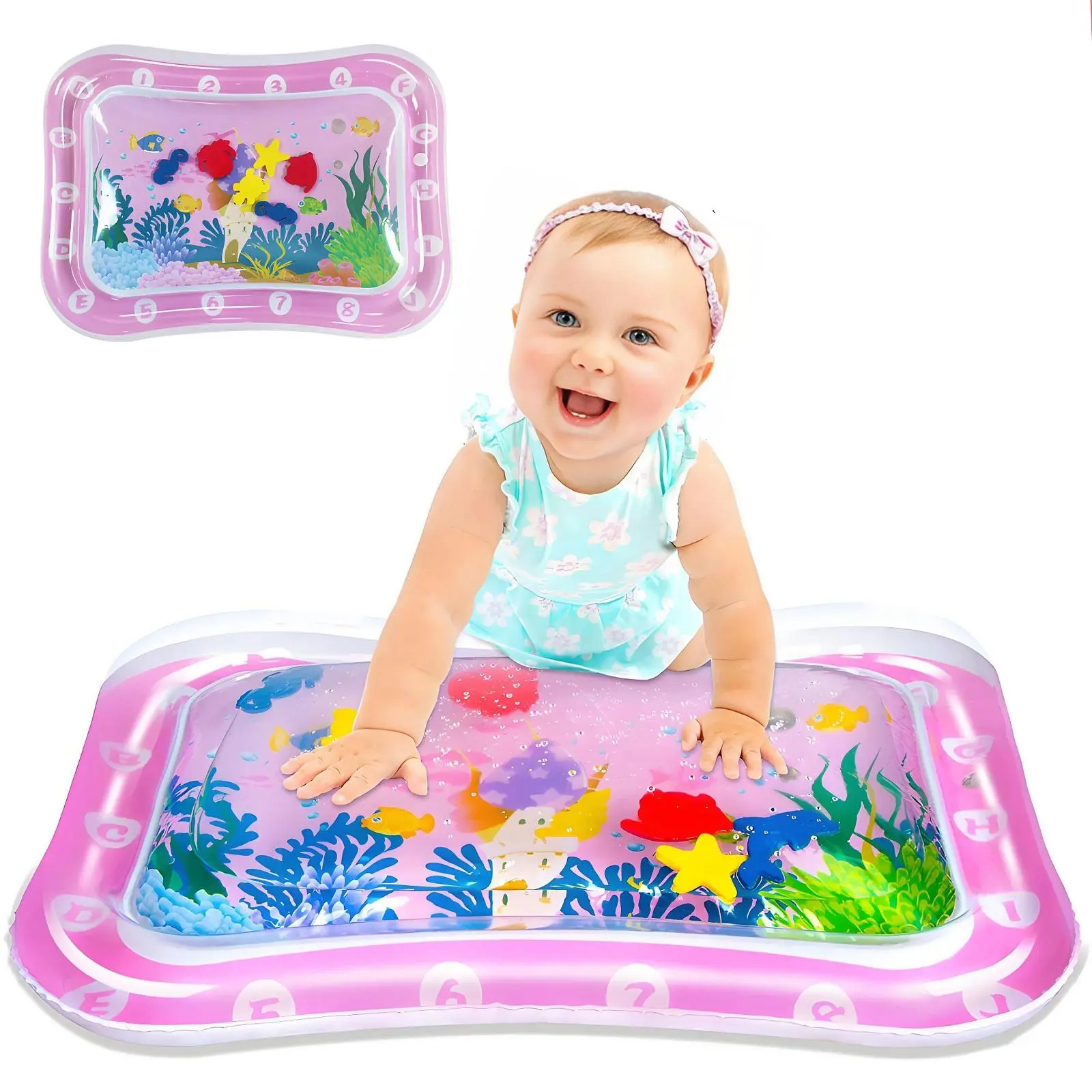 Inflatable Support Tummy Time Water Mat，Lightweight Air-Filled Edge Play Mat，Leakproof PVC Inflatable Frame Sensory Mat,Holiday  Shower Gift