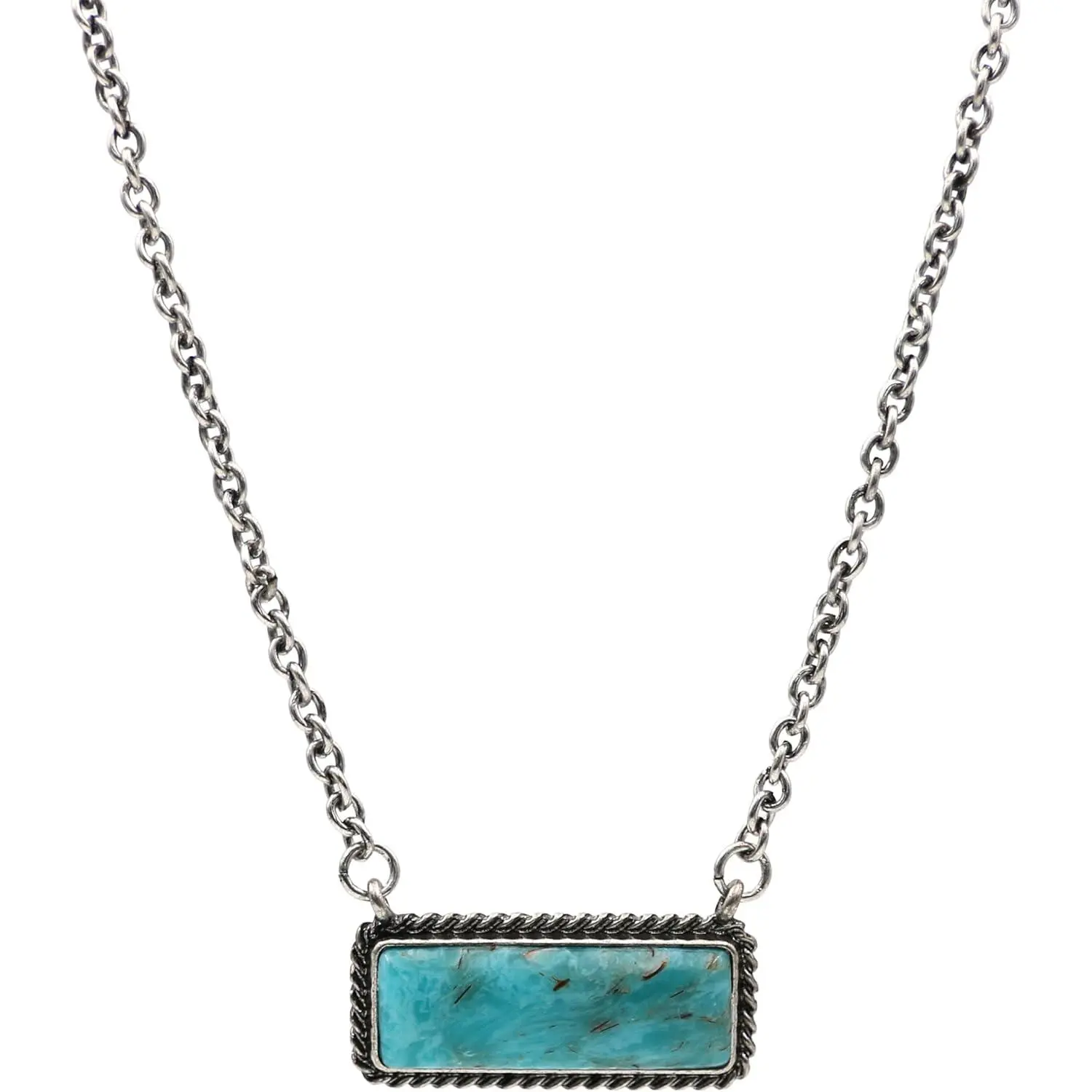 Turquoise Stone Bar-Shape Pendant Necklace with Pendant Design, 18-in Chain